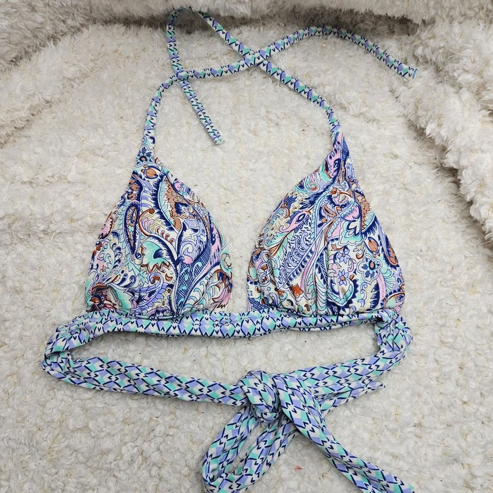 Victoria's Secret The Plunge Halter‎ Paisley Pattern Bikini Top sz S